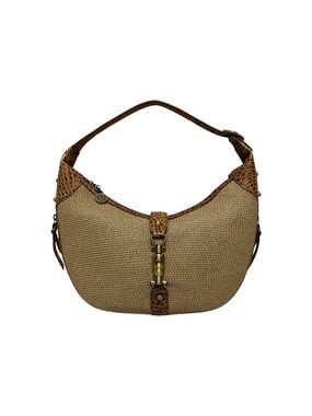 Eric Javits Tan/Brown Woven/Reptile Shoulder Handbag